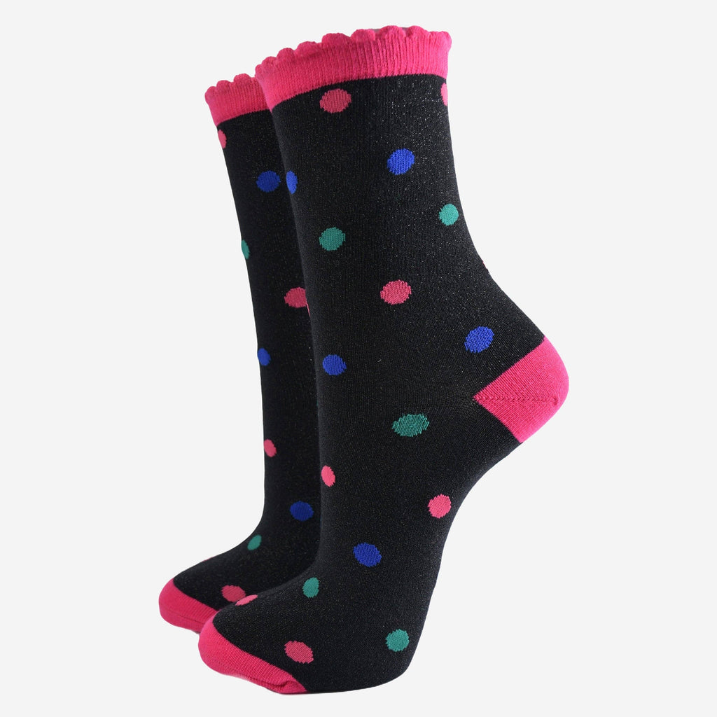 Spotted Cotton Glitter Socks in Black/Multi: UK 3-7 | EU 36-40 | US 5-9