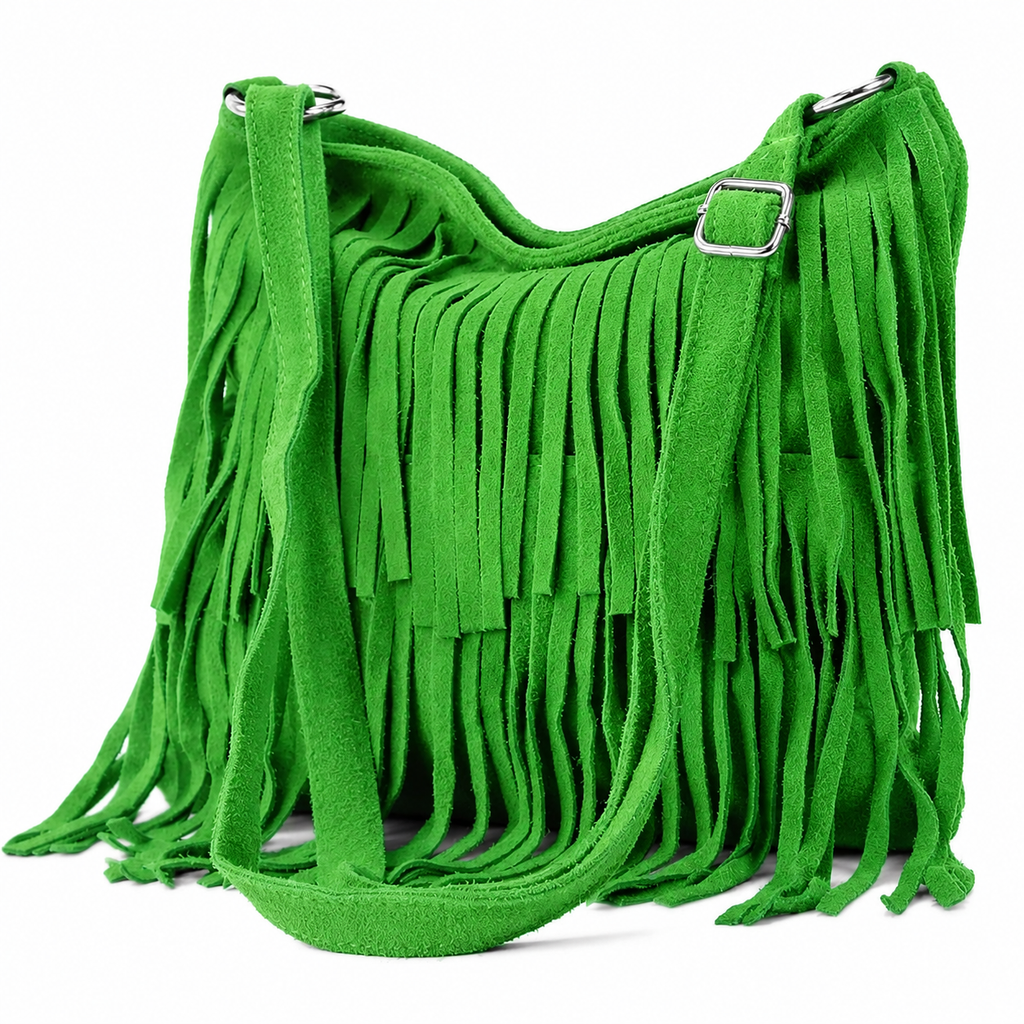 Wine Italian Leather Tassle Crossbody Bag