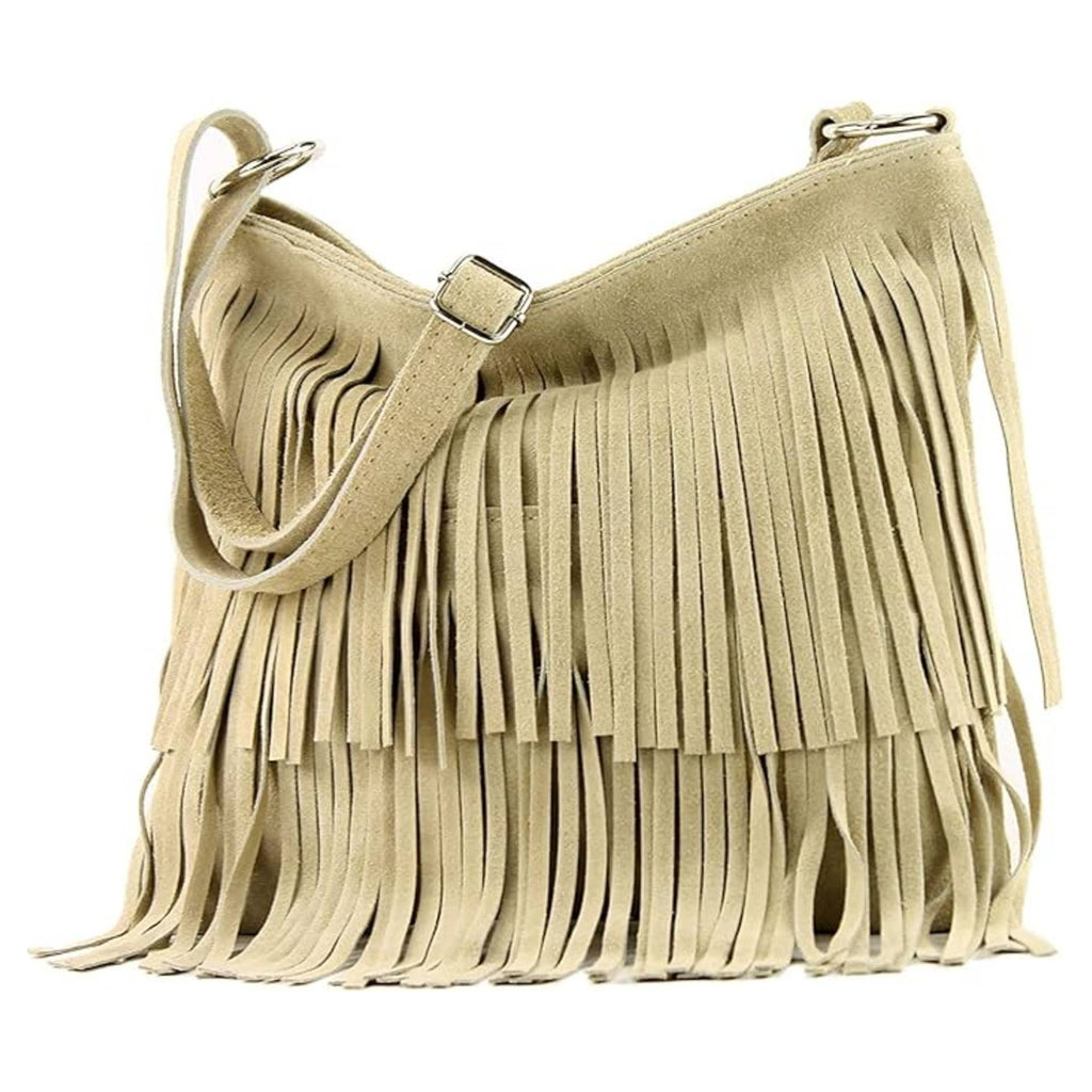 Dark grey Italian Leather Tassle Crossbody Bag
