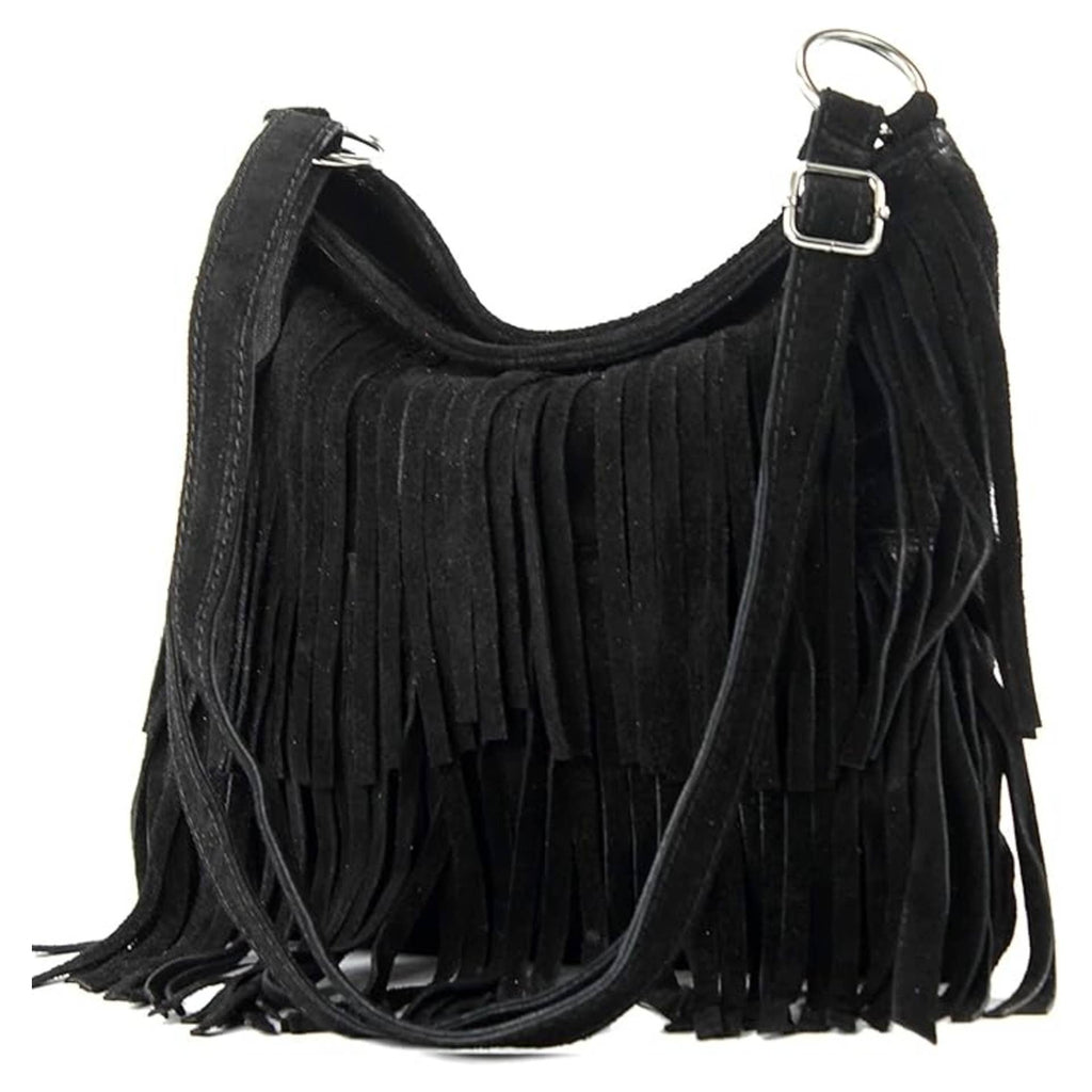 Dark grey Italian Leather Tassle Crossbody Bag