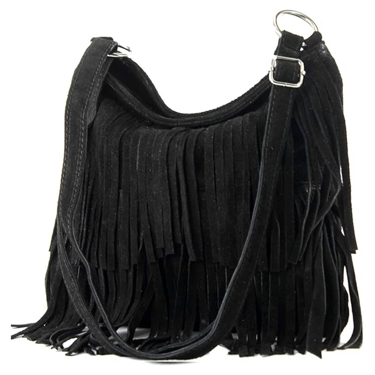 Dark grey Italian Leather Tassle Crossbody Bag