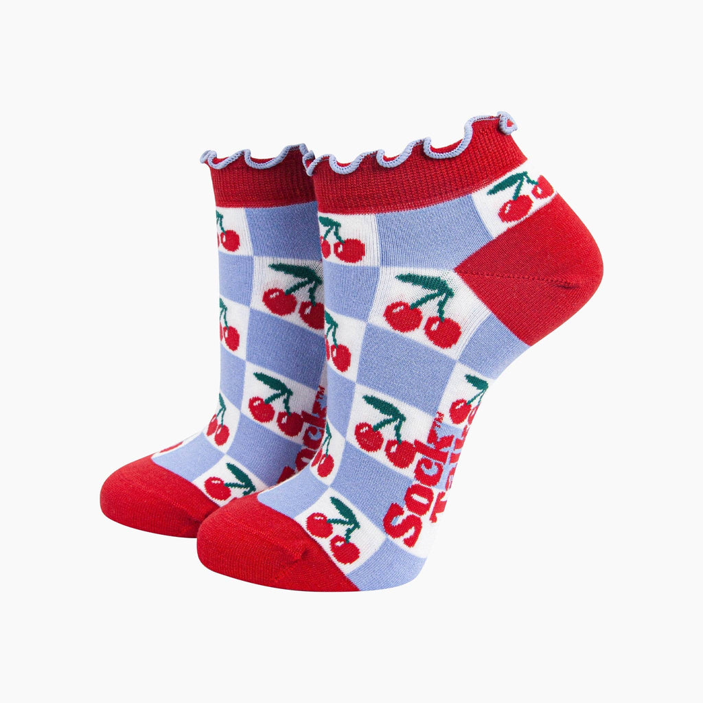 Cherry Checkerboard Bamboo Trainer Socks in Blue: UK 3-7 | EU 36-40 | US 5-9