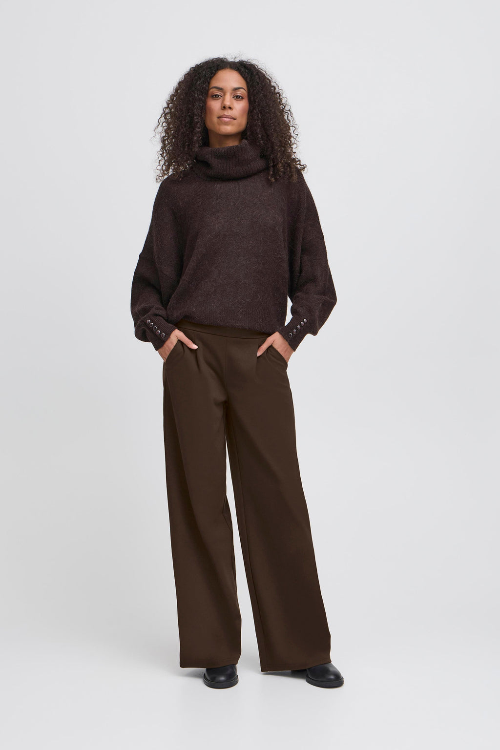 ICHI KATE WIDE TROUSER CHOCOLATE