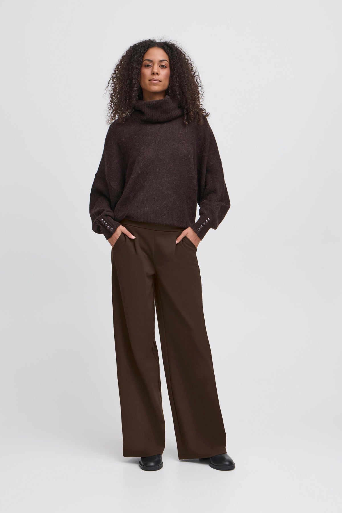 ICHI KATE WIDE TROUSER CHOCOLATE