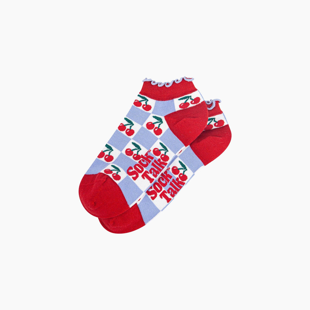 Cherry Checkerboard Bamboo Trainer Socks in Blue: UK 3-7 | EU 36-40 | US 5-9