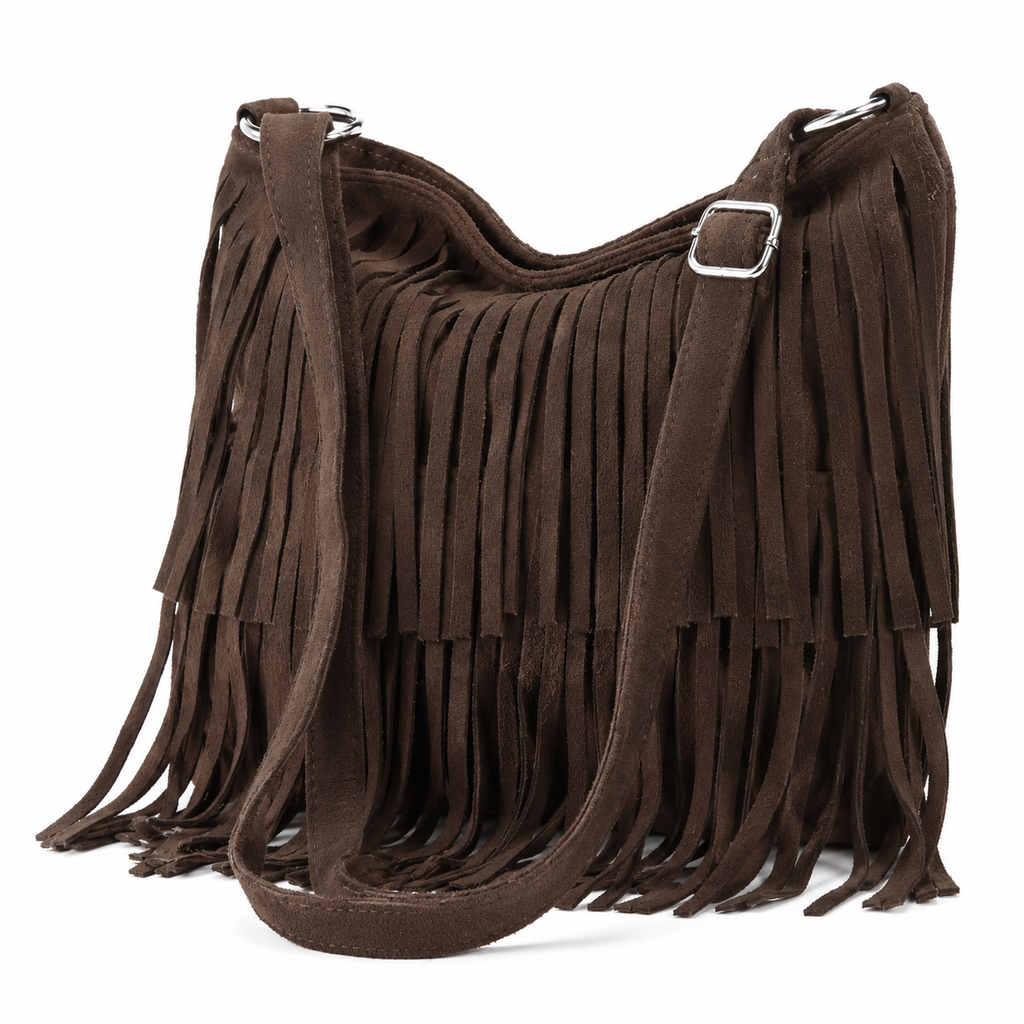 Wine Italian Leather Tassle Crossbody Bag