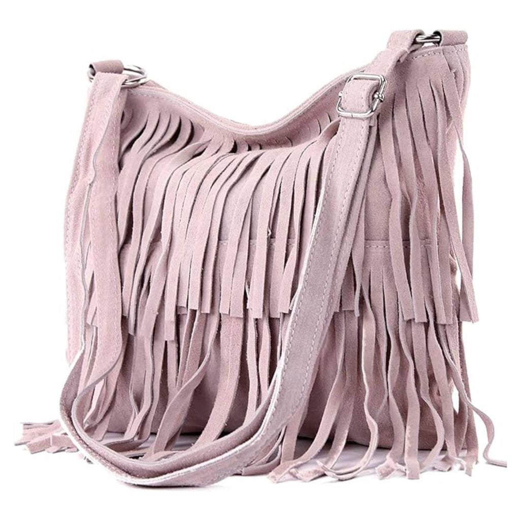 Dark grey Italian Leather Tassle Crossbody Bag