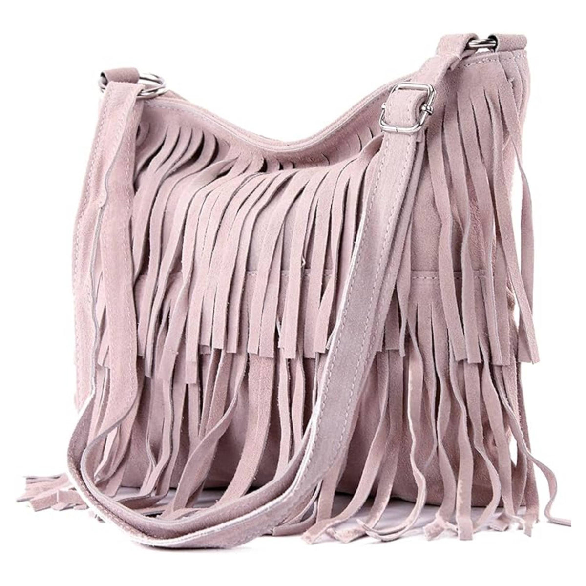 Dark grey Italian Leather Tassle Crossbody Bag