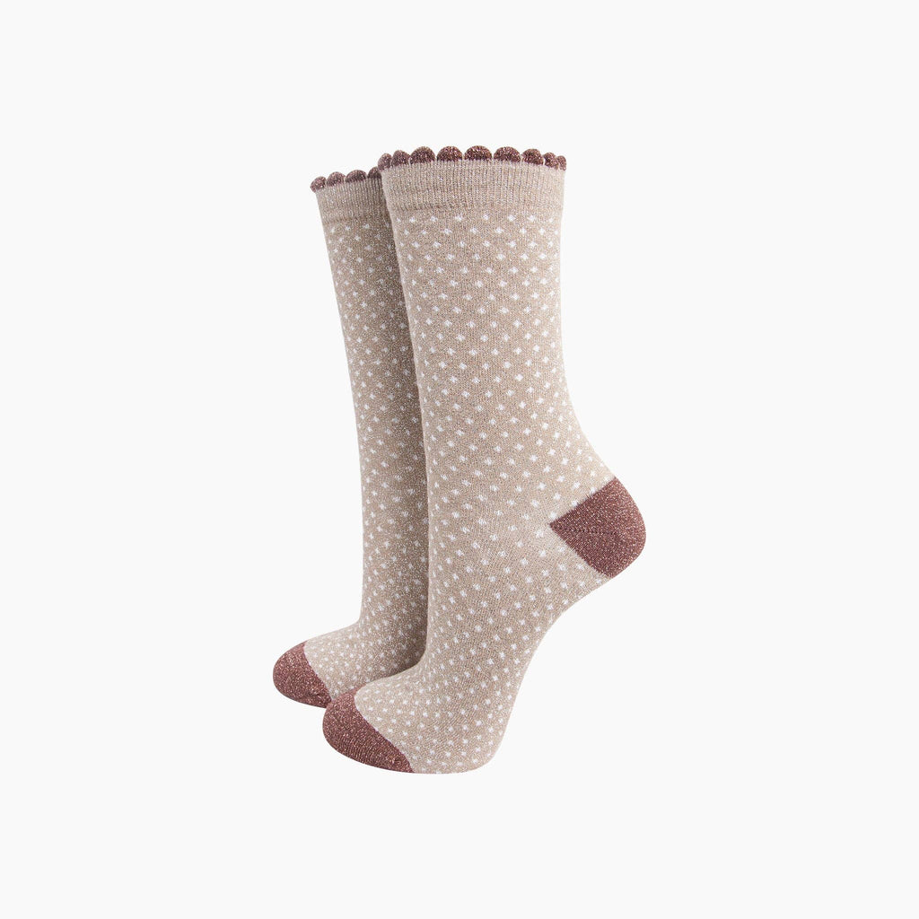 Polka Dots Combed Cotton Glitter Socks in Soft Beige: UK 3-7 | EU 36-40 | US 5-9