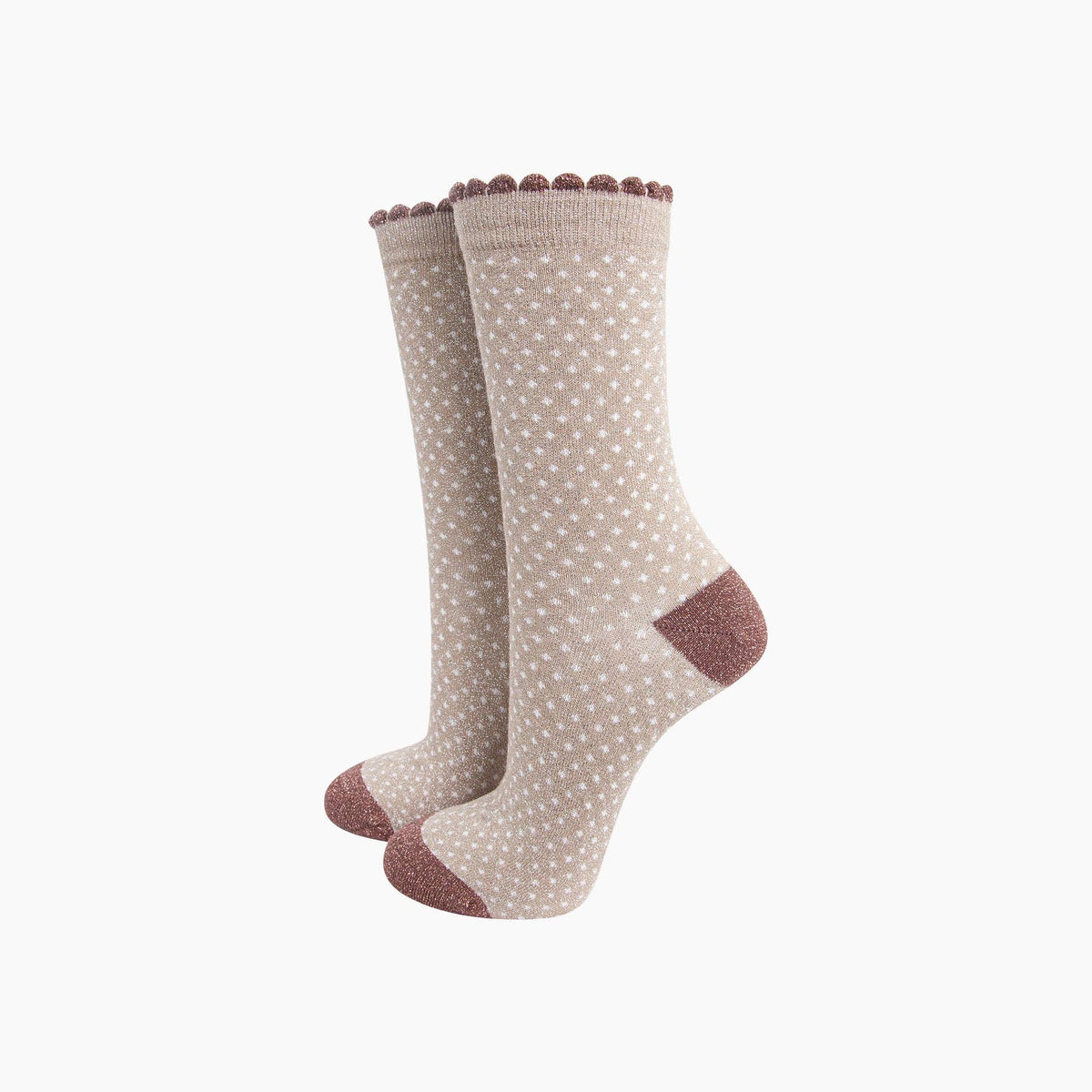 Polka Dots Combed Cotton Glitter Socks in Soft Beige: UK 3-7 | EU 36-40 | US 5-9