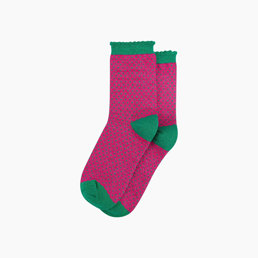 Polka Dots Combed Cotton Glitter Socks in Hot Pink: UK 3-7 | EU 36-40 | US 5-9