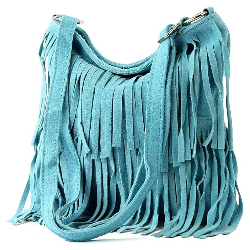 Dark grey Italian Leather Tassle Crossbody Bag