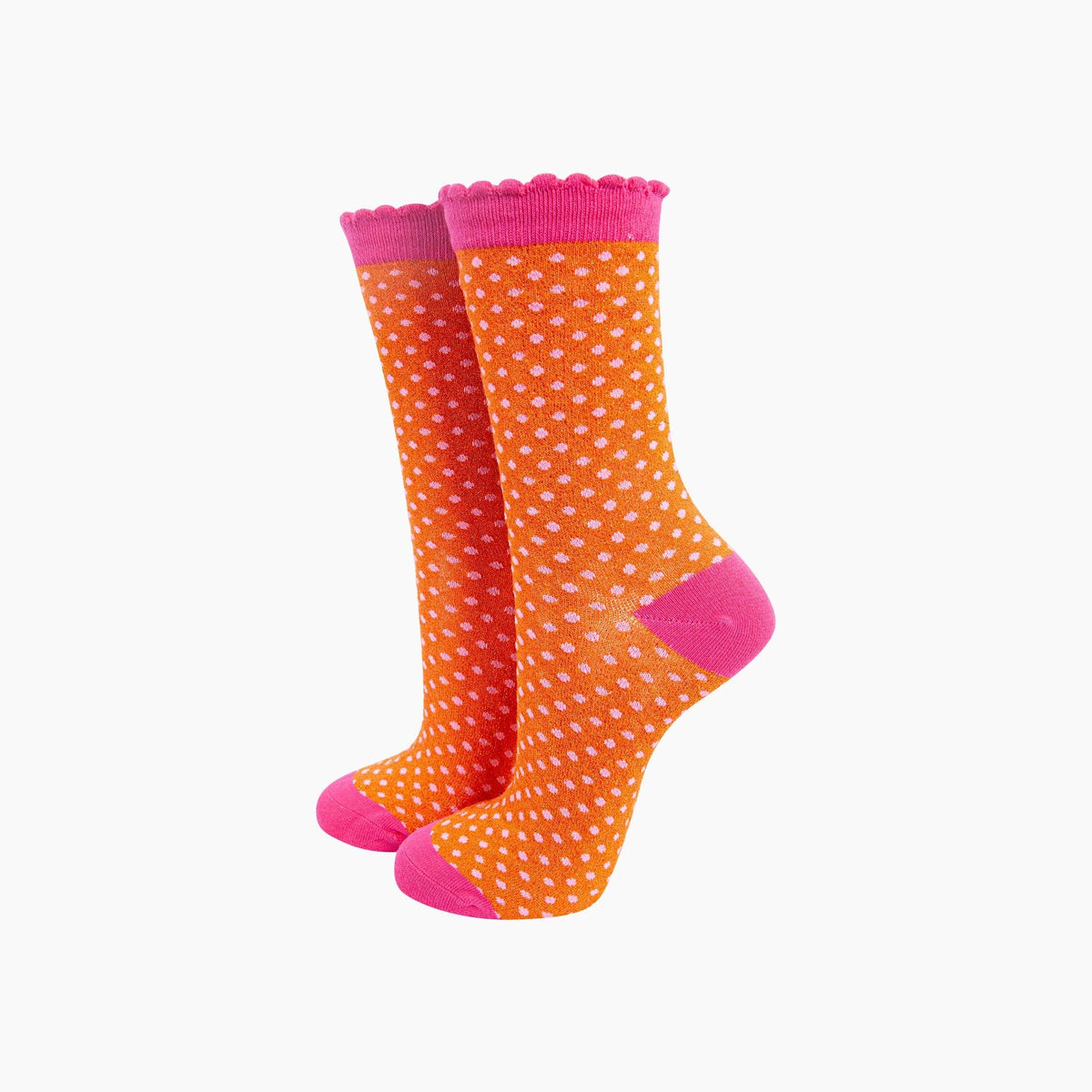 Polka Dots Combed Cotton Glitter Socks in Orange/Hot Pink: UK 3-7 | EU 36-40 | US 5-9