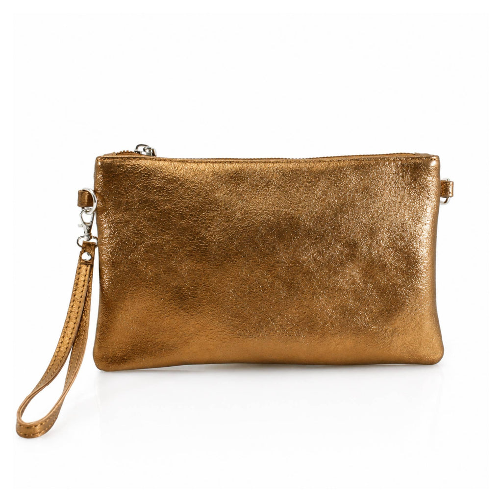 Silver Italian Metallic Leather Clutch Bag