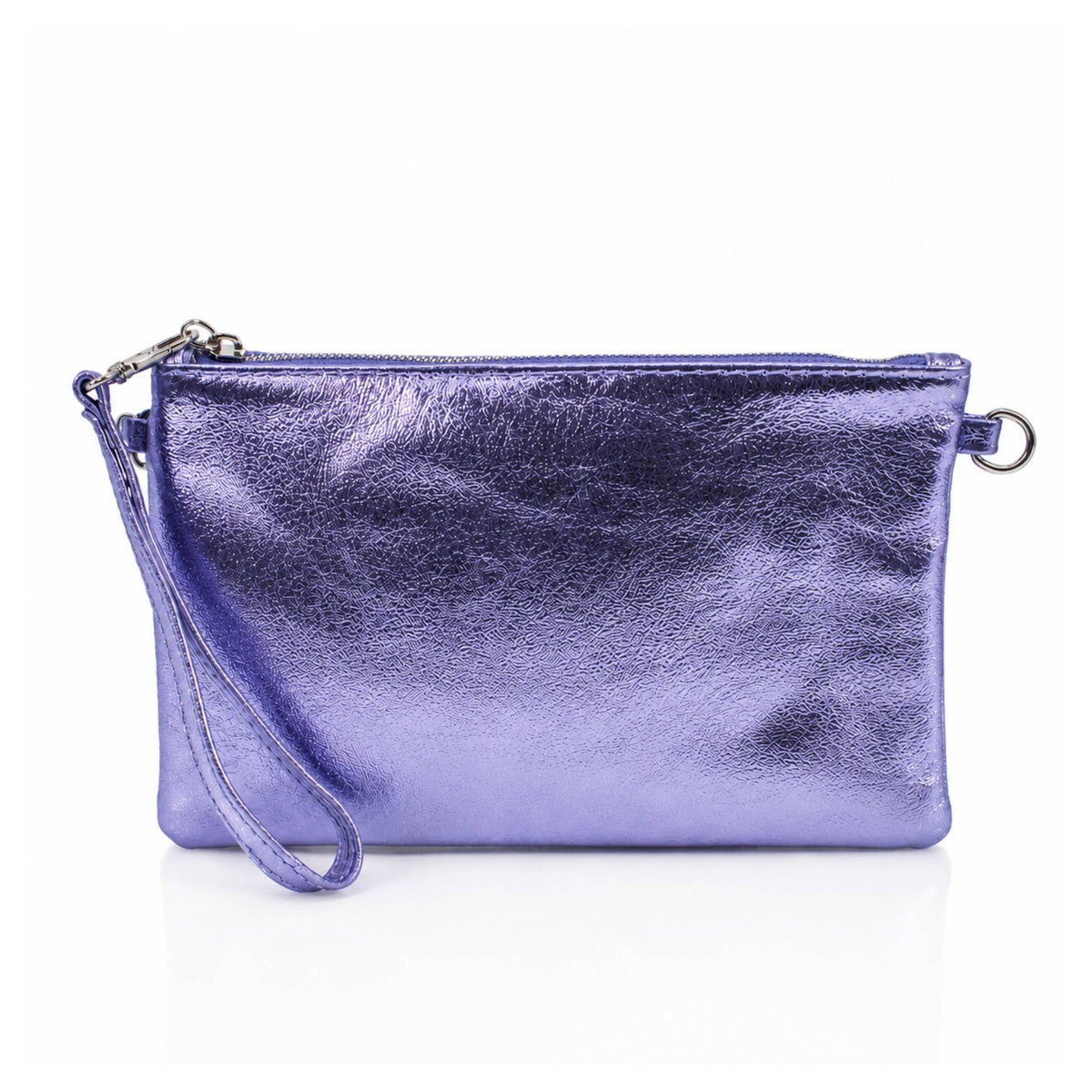 Silver Italian Metallic Leather Clutch Bag