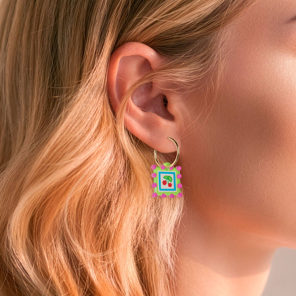 Natalie Lea Owen Square Cherry Hoop Earring