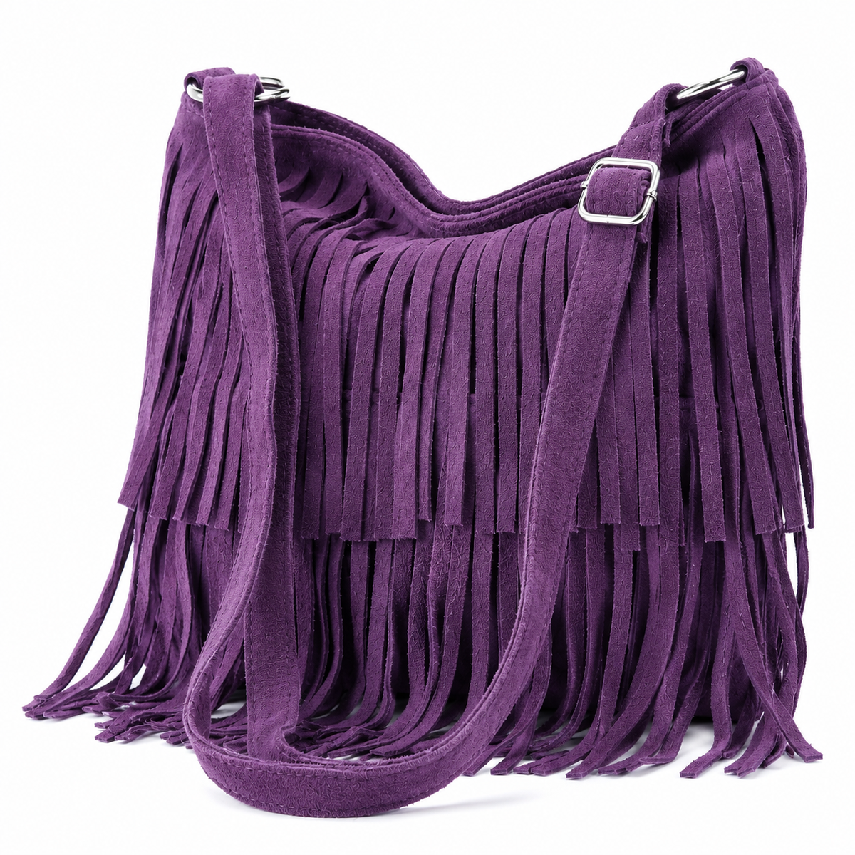 Dark grey Italian Leather Tassle Crossbody Bag