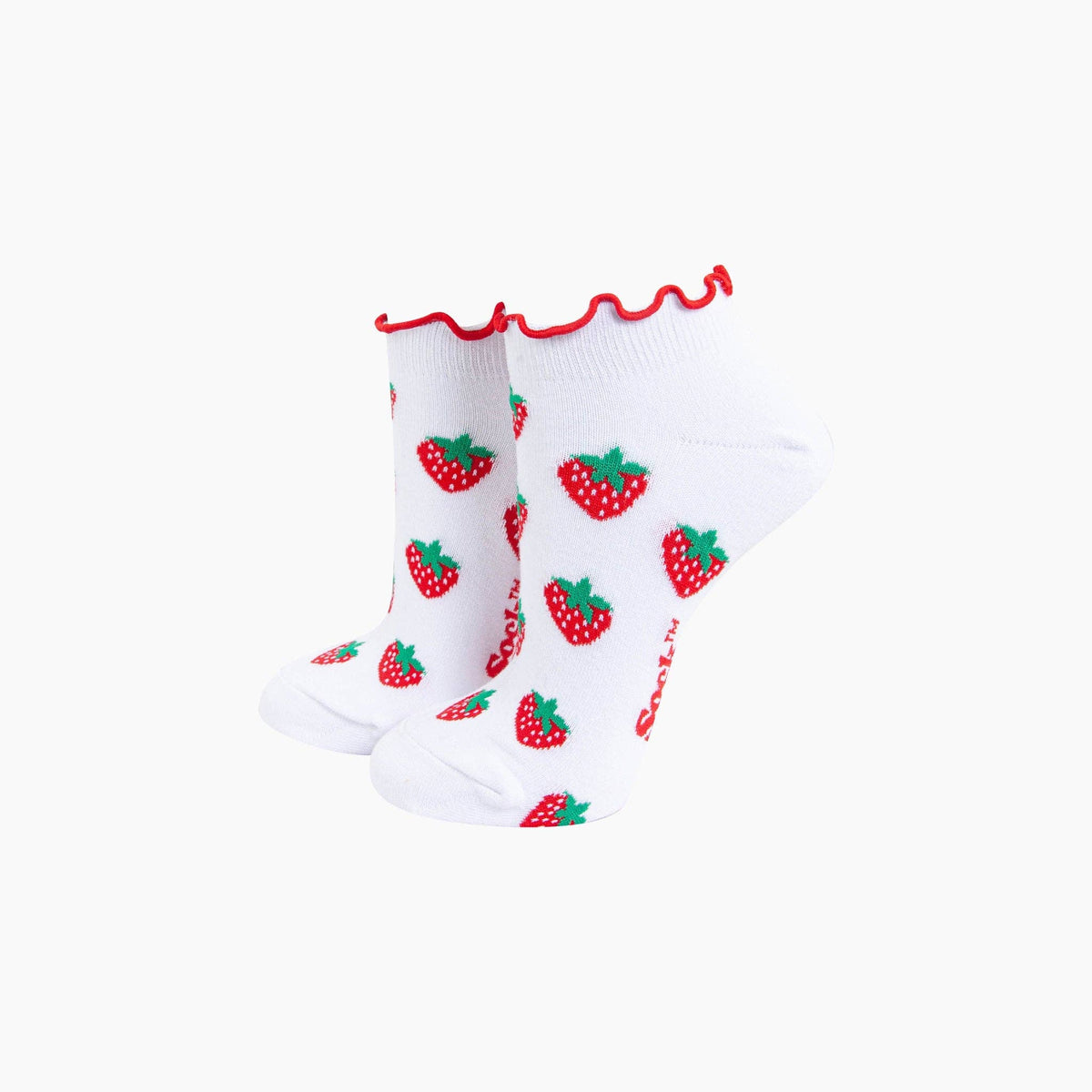 Strawberry Frilled Cuff Combed Cotton Trainer Socks in White: UK 3-7 | EU 36-40 | US 5-9