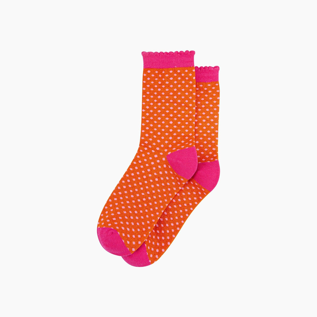 Polka Dots Combed Cotton Glitter Socks in Orange/Hot Pink: UK 3-7 | EU 36-40 | US 5-9