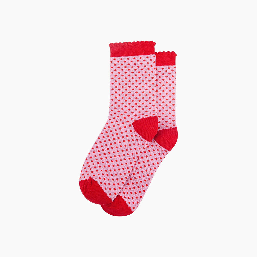 Polka Dot Cotton Glitter Socks in Pink/Red: UK 3-7 | EU 36-40 | US 5-9
