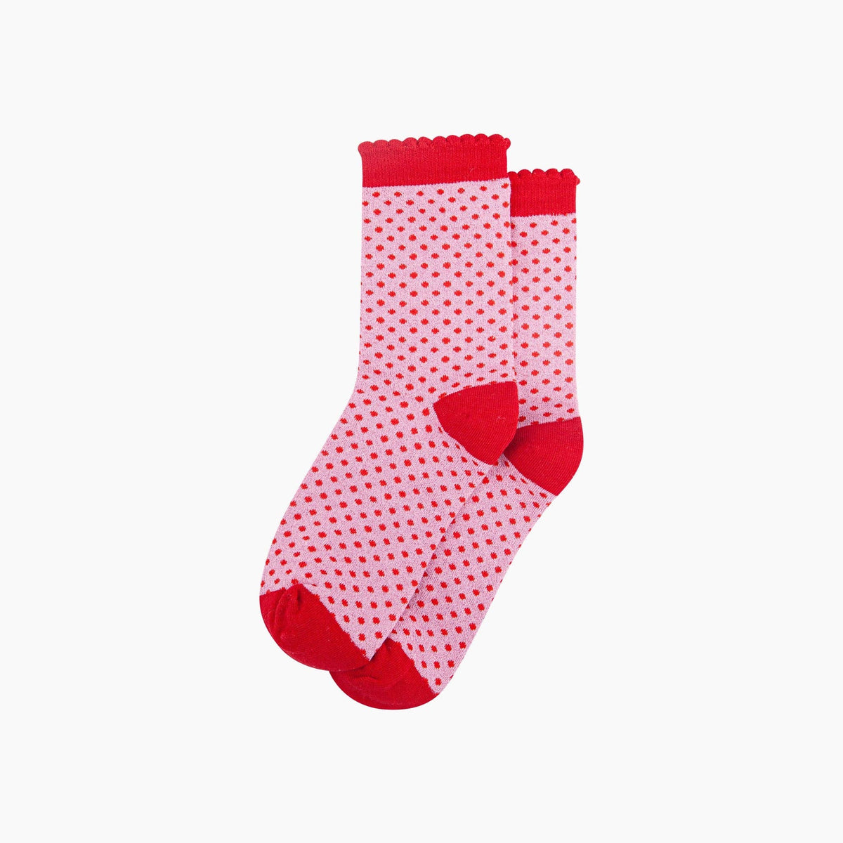 Polka Dot Cotton Glitter Socks in Pink/Red: UK 3-7 | EU 36-40 | US 5-9