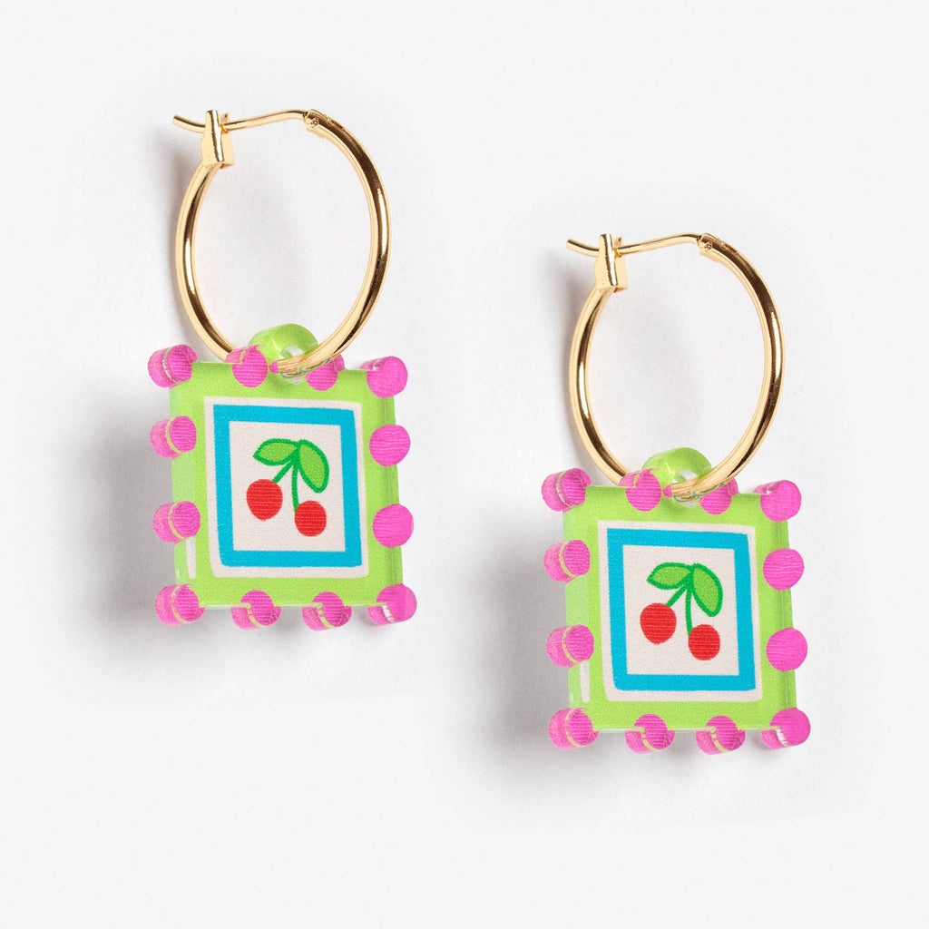 Natalie Lea Owen Square Cherry Hoop Earring