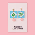 Natalie Lea Owen Blue Square/Green flower Earring