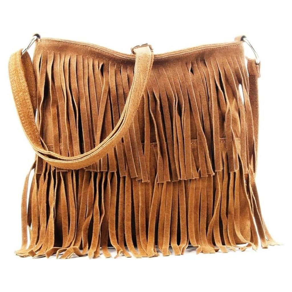 Dark grey Italian Leather Tassle Crossbody Bag