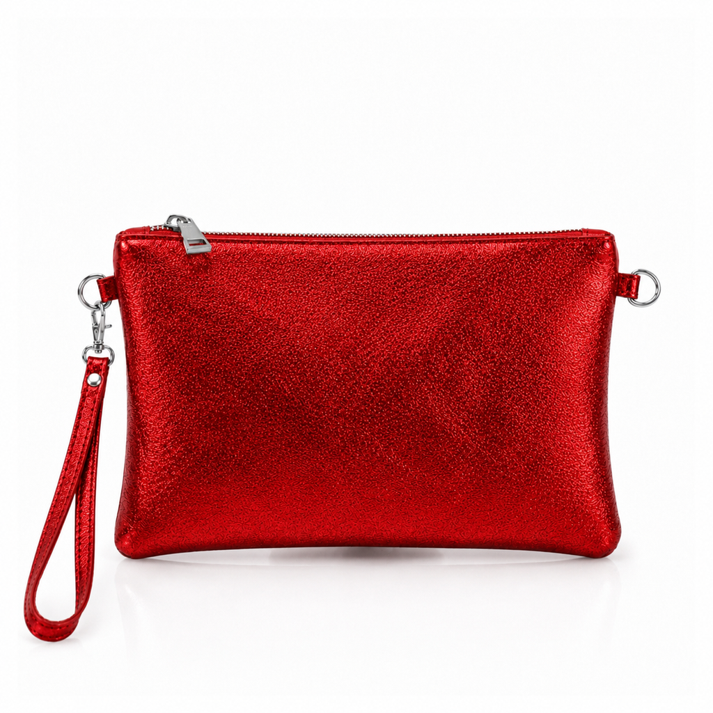 Silver Italian Metallic Leather Clutch Bag