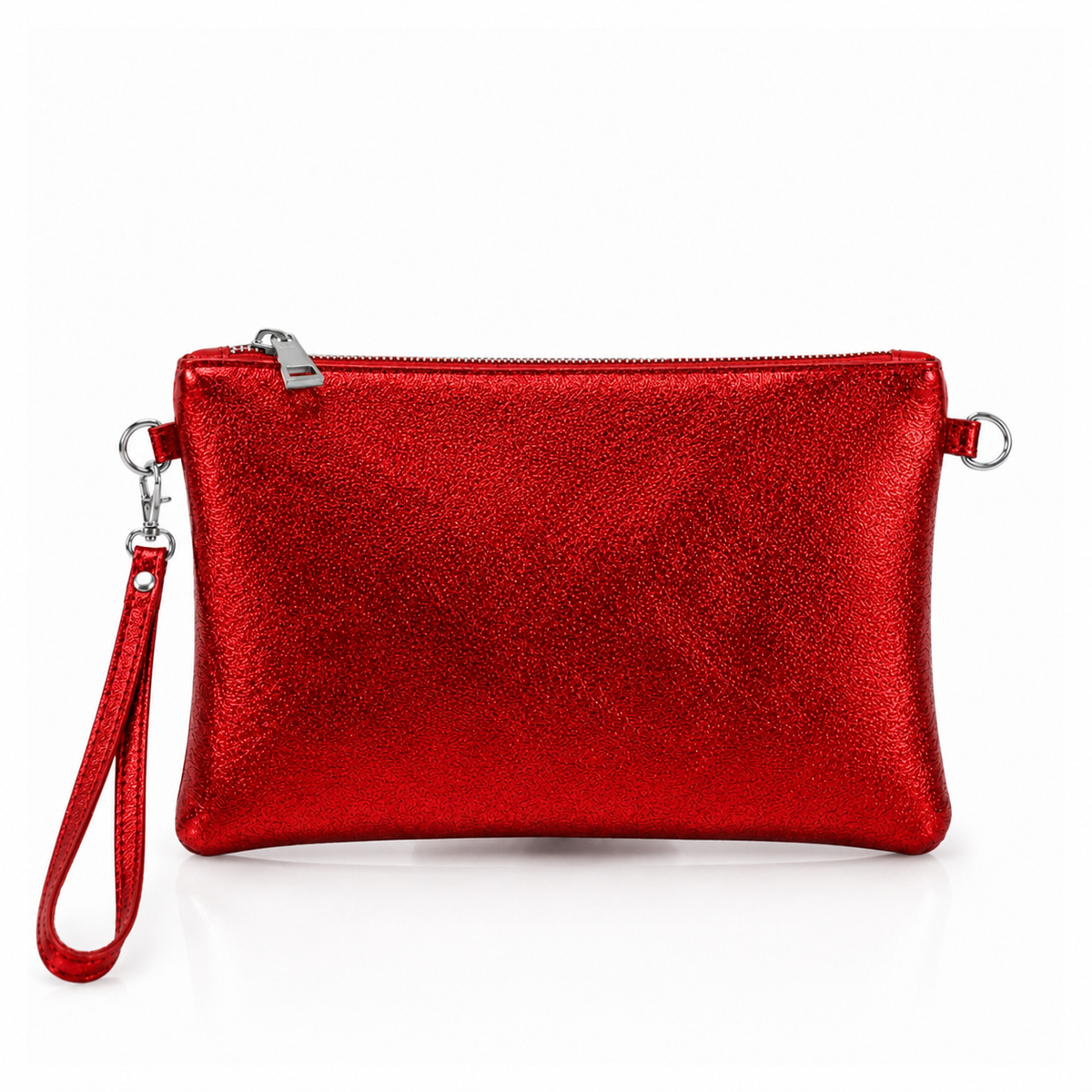 Dark Silver Italian Metallic Leather Clutch Bag