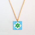 Natalie Lea Owen Blue Square/Green flower Necklace