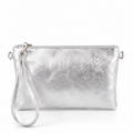 Silver Italian Metallic Leather Clutch Bag