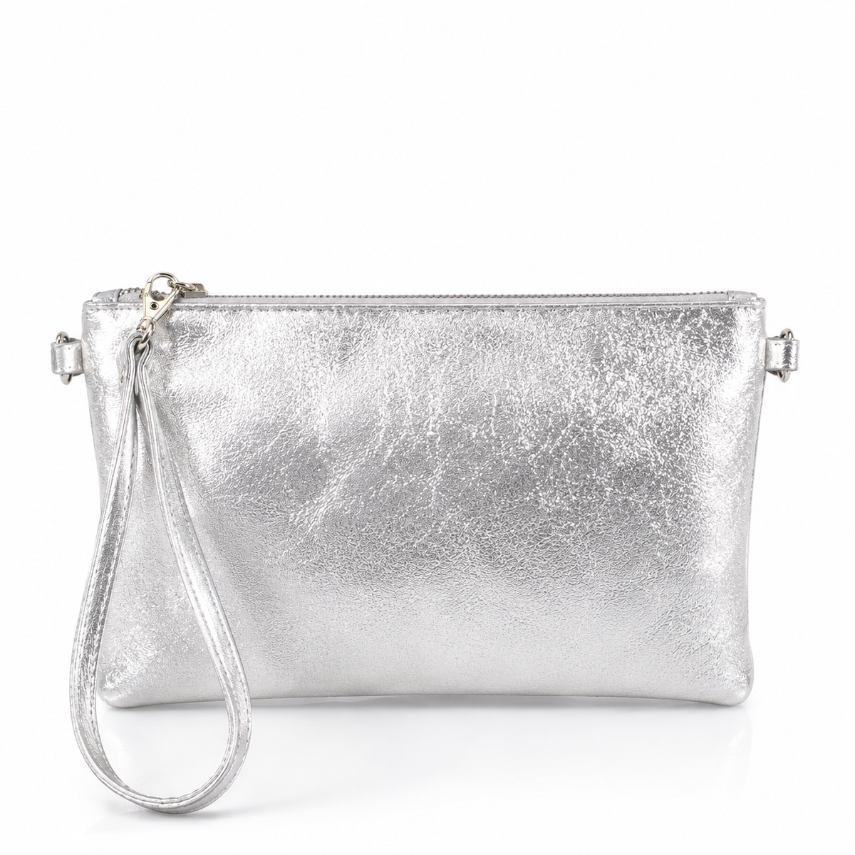 Dark Silver Italian Metallic Leather Clutch Bag