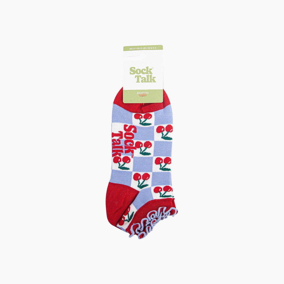 Cherry Checkerboard Bamboo Trainer Socks in Blue: UK 3-7 | EU 36-40 | US 5-9