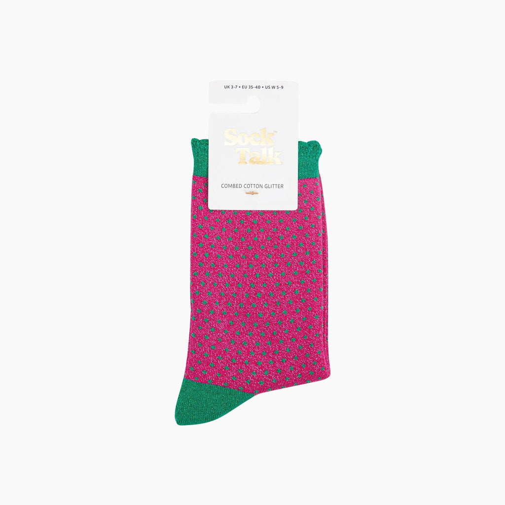 Polka Dots Combed Cotton Glitter Socks in Hot Pink: UK 3-7 | EU 36-40 | US 5-9