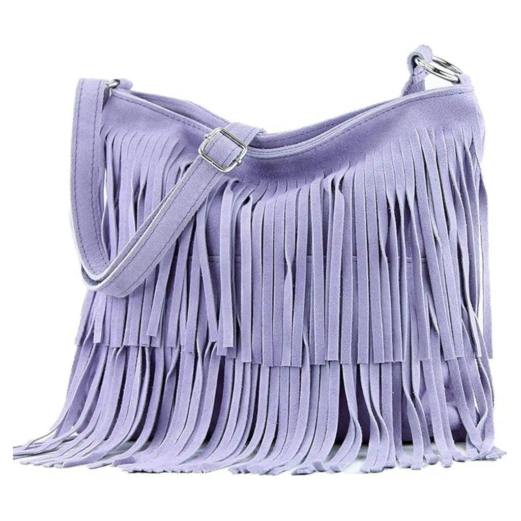 Wine Italian Leather Tassle Crossbody Bag
