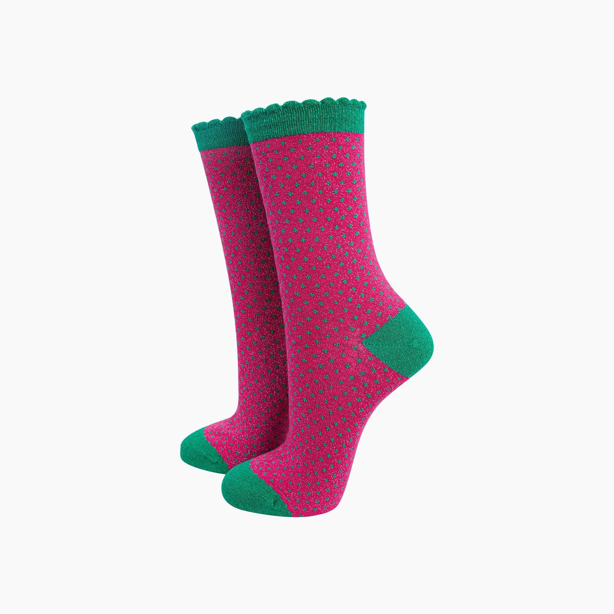 Polka Dots Combed Cotton Glitter Socks in Hot Pink: UK 3-7 | EU 36-40 | US 5-9