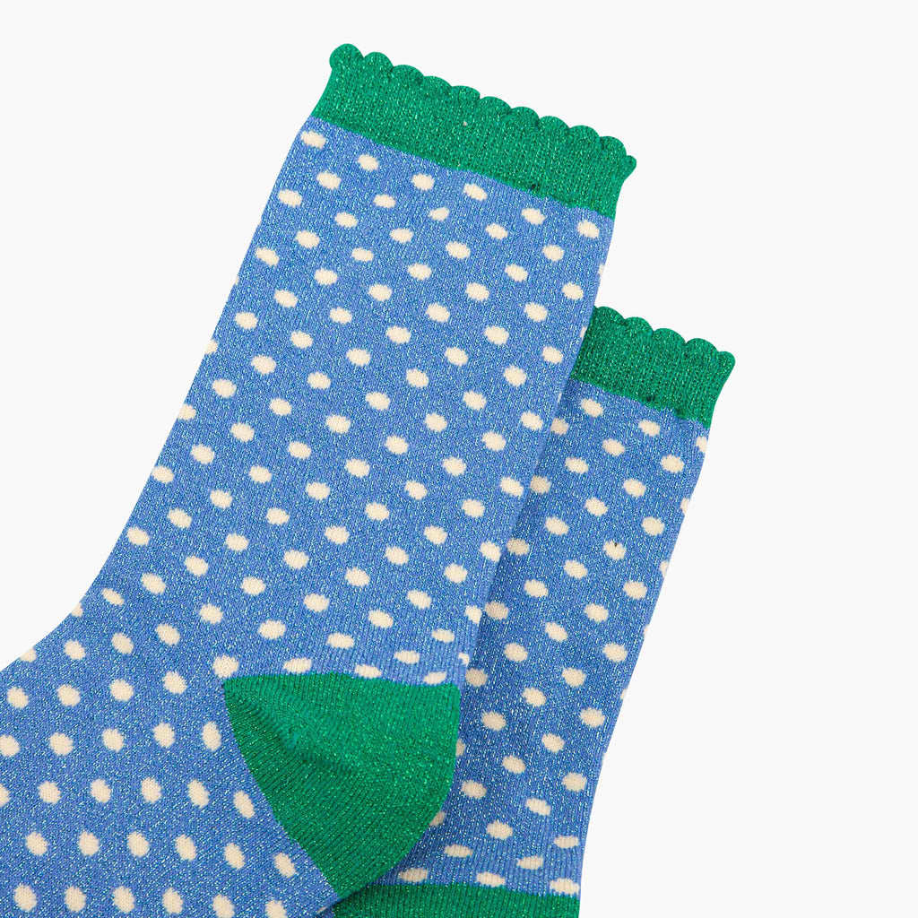 Polka Dot Cotton Glitter Socks in Blue/Green: UK 3-7 | EU 36-40 | US 5-9