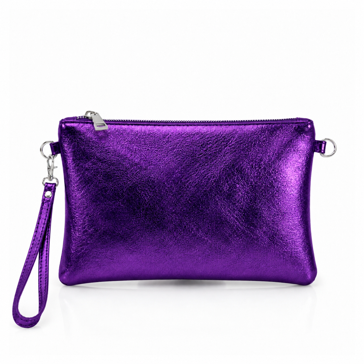 Silver Italian Metallic Leather Clutch Bag