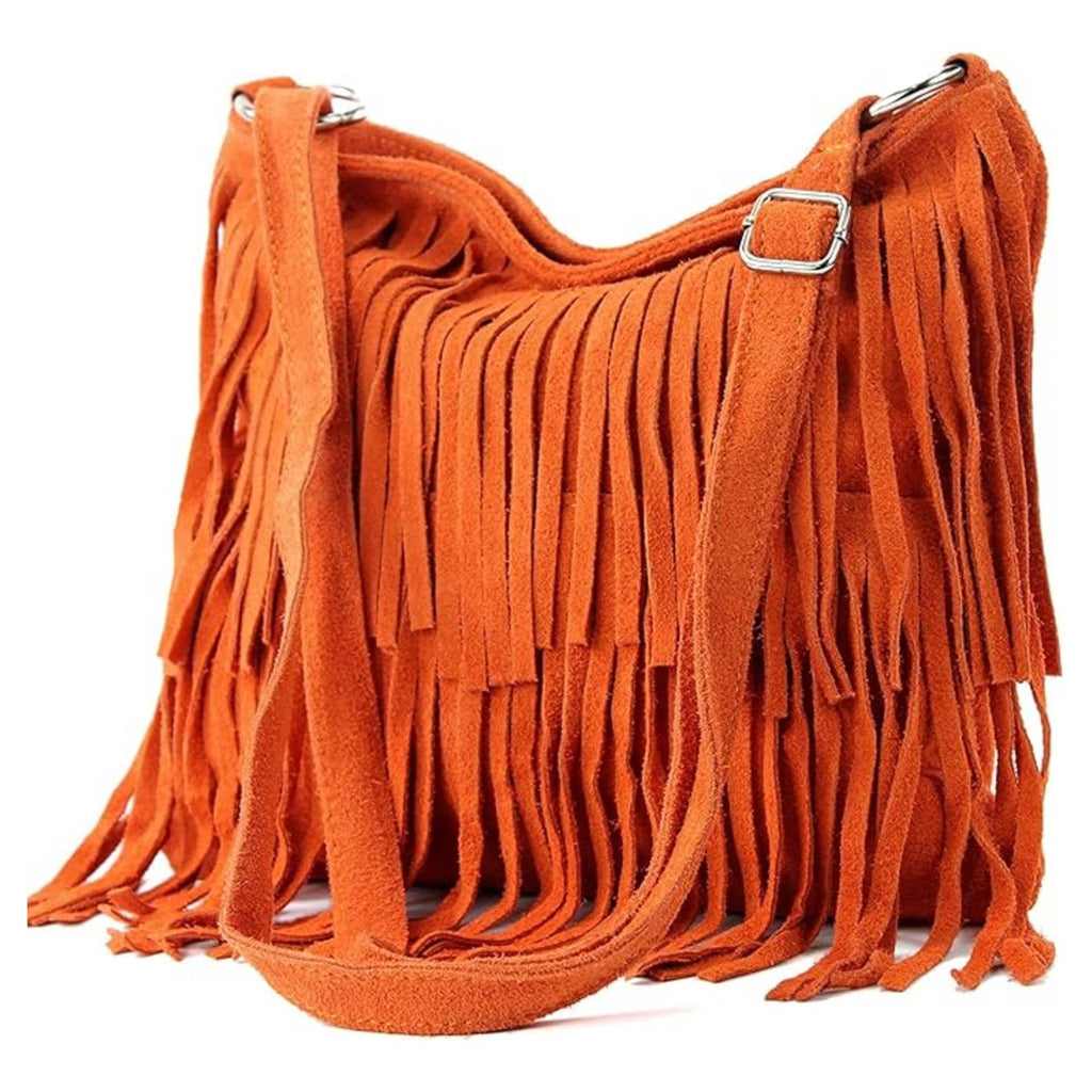 Dark grey Italian Leather Tassle Crossbody Bag