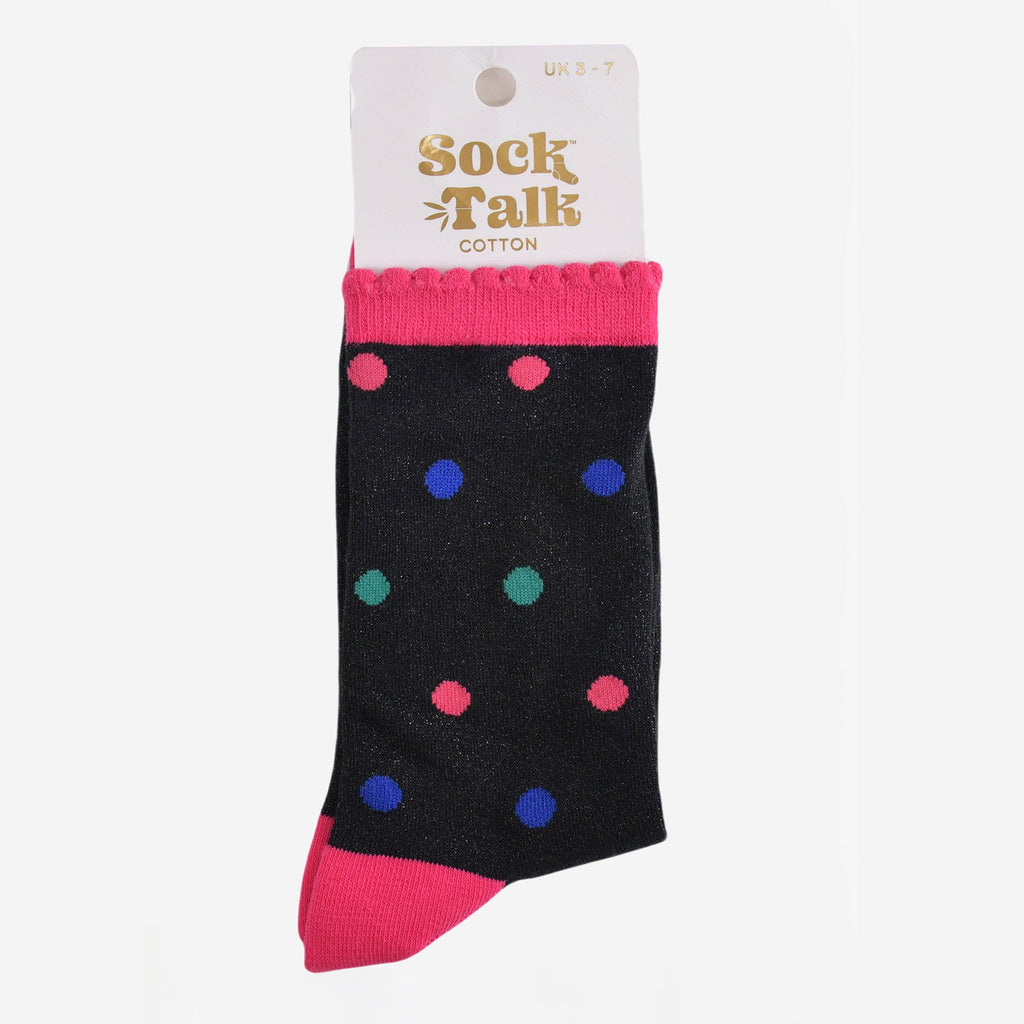 Spotted Cotton Glitter Socks in Black/Multi: UK 3-7 | EU 36-40 | US 5-9