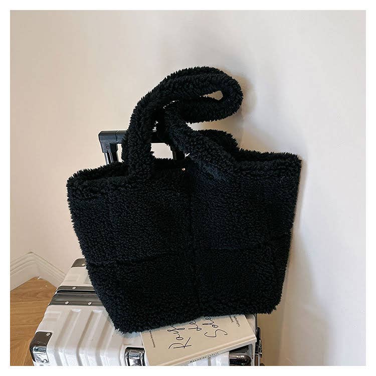 Large Teddy Faux Fur Tote Bag Black