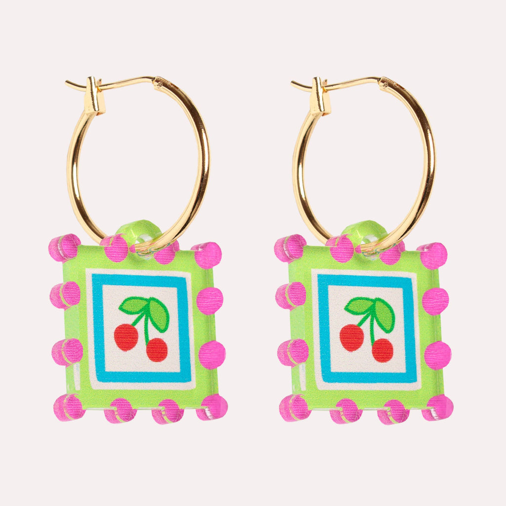 Natalie Lea Owen Square Cherry Hoop Earring