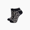Leopard Print Frilled Combed Cotton Trainer Socks in Black: UK 3-7 | EU 36-40 | US 5-9