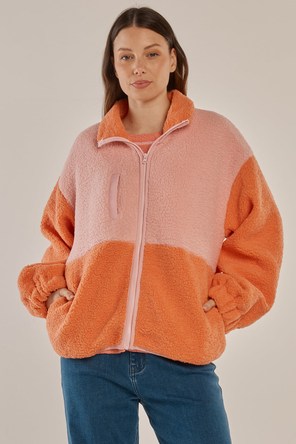 Betty Basics Payne Fleece Jacket Orange/Pink