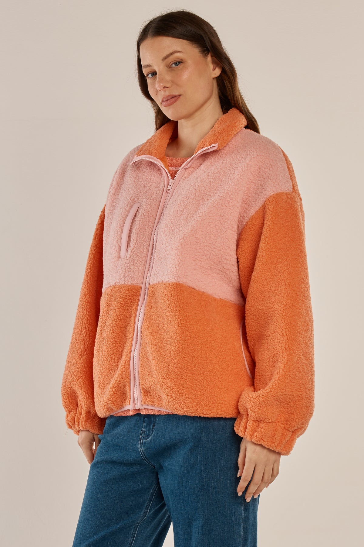 Betty Basics Payne Fleece Jacket Orange/Pink