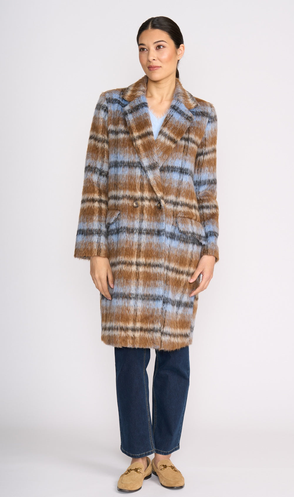 FOIL Toffee Check Coat
