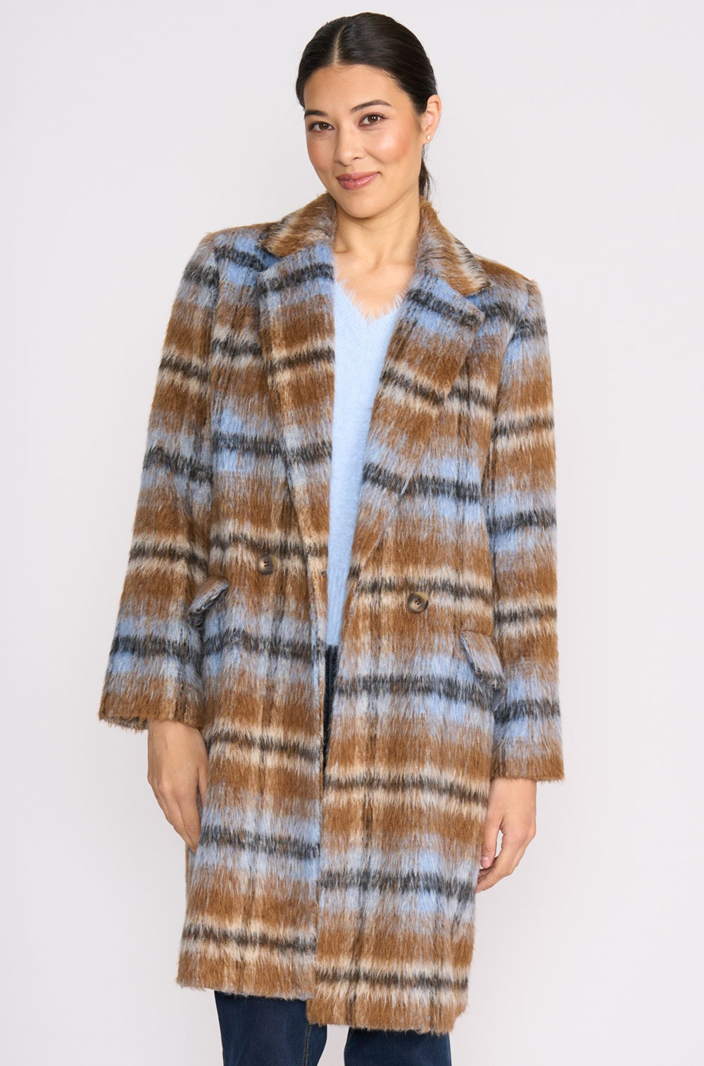 FOIL Toffee Check Coat
