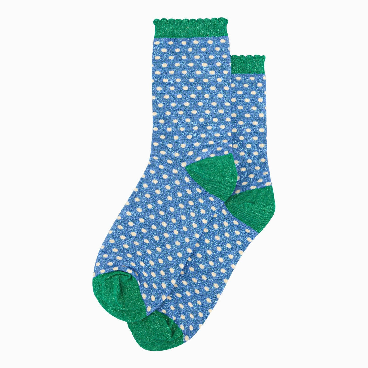 Polka Dot Cotton Glitter Socks in Blue/Green: UK 3-7 | EU 36-40 | US 5-9