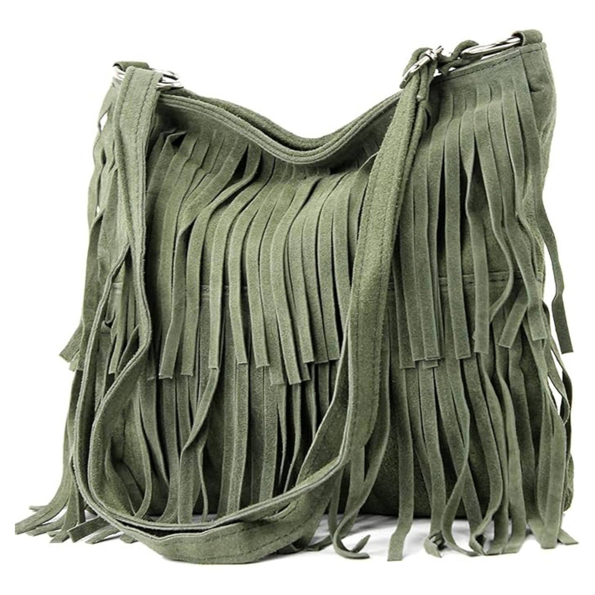 Dark grey Italian Leather Tassle Crossbody Bag